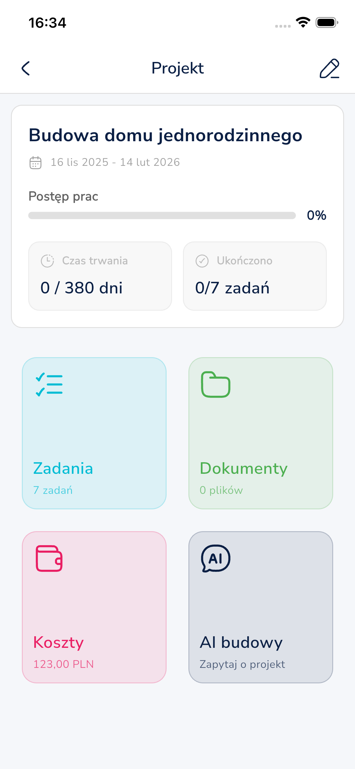 Widok szczegółów projektu w aplikacji BezMajstra